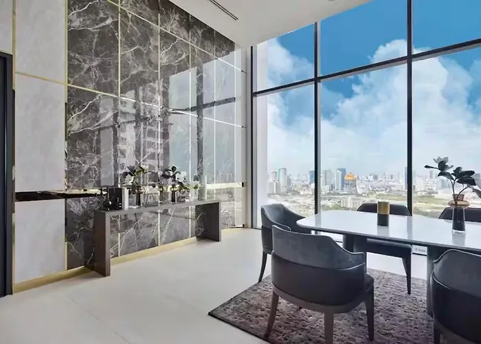 公寓 Panoramic Duplex Rama 9 Modern Infinity Pool & Gym *
